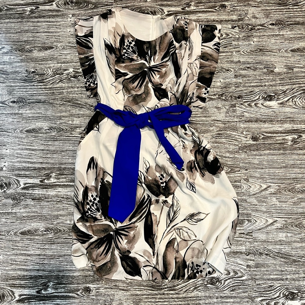 Like New Eliza J Floral Mini Dress with Blue Sash